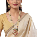 Gold Plated Geometric Shape Multicolor Pearl Ethnic Long Necklace Set