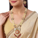 Gold Plated Geometric Shape Multicolor Pearl Ethnic Long Necklace Set