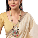 Gold Plated Stylish Peacock Multicolor Pearl Ethnic Long Necklace Set