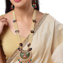 Gold Plated Stylish Peacock Multicolor Pearl Ethnic Long Necklace Set