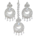 Rhodium Plated White AD Bead Drops Modern Maang Tikka & Earring