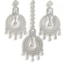 Rhodium Plated White American Diamond Bead Drops Modern Elegance Maang Tikka & Earring