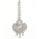 Rhodium Plated White ADStudded Bead Drops Modern Elegance Maang Tikka & Earring