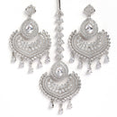 Rhodium Plated White ADStudded Bead Drops Modern Elegance Maang Tikka & Earring