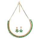 Gold Plated Teardrop Green American Diamond Ethnic Necklace Jewellery Set