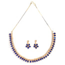 Gold Plated Pear Cut Blue American Diamond Ethnic Necklace Jewellery Set