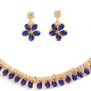 Gold Plated Pear Cut Blue American Diamond Ethnic Necklace Jewellery Set