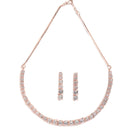 Rose Gold Plated Solitaire Strand White American Diamond Contemporary Necklace Jewellery Set