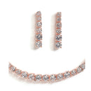 Rose Gold Plated Solitaire Strand White American Diamond Contemporary Necklace Jewellery Set