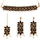 Gold Plated Black Kundan Ethnic Bridal Jewellery Set