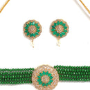 Gold Plated Floral Motif Green American Diamond Ethnic Traditional Choker Jewellery Set