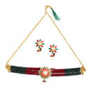 Gold Plated Rosette Motif Multi American Diamond Ethnic Traditional Choker Jewellery Set