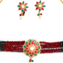 Gold Plated Rosette Motif Multi American Diamond Ethnic Traditional Choker Jewellery Set