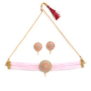 Gold Plated Circular Motif Pink American Diamond Ethnic Traditional Choker Jewellery Set