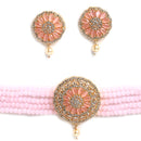 Gold Plated Circular Motif Pink American Diamond Ethnic Traditional Choker Jewellery Set