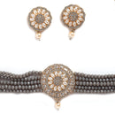 Gold Plated Mandala Motif Grey American Diamond Ethnic Traditional Choker Jewellery Set