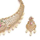Gold Plated Peacock Motif Multi Color AD Stone Ethnic Traditional Choker Jewellery Set
