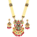Meenakari Peacock Design Gold-Plated White Red Blue and Green Artificial Beads Studded Jewellery Set