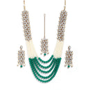 Stylish Gold Plated Green Kundan Ethnic Bridal Jewellery Set