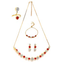 Gold Plated Curved Red American Diamond Ethnic Complete Jewellery Set