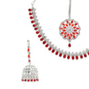 Rhodium Plated Red American Diamond Ethnic Bridal Jewellery Set