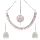 Rhodium Plated Pink AD Stone Ethnic Bridal Jewellery Set