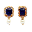 Gold Plated Emerald-Cut Navy Blue American Diamond Ethnic Traditional Choker Jewellery Set