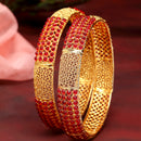 Gold Plated Red Ethnic Bangles For Women