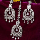 Rhodium Plated White American Diamond Bead Drops Modern Elegance Maang Tikka & Earring