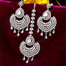 Rhodium Plated White ADStudded Bead Drops Modern Elegance Maang Tikka & Earring