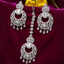 Rhodium Plated White AD Bead Drops Modern Maang Tikka & Earring