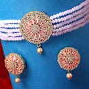 Gold Plated Circular Motif Pink American Diamond Ethnic Traditional Choker Jewellery Set