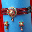 Gold Plated Rosette Motif Multi American Diamond Ethnic Traditional Choker Jewellery Set