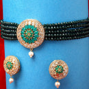 Gold Plated Round Medallion Green American Diamond Ethnic Traditional Choker Jewellery Set