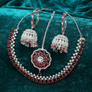 Rhodium Plated Red American Diamond Ethnic Bridal Jewellery Set