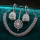 Rhodium Plated Pink AD Stone Ethnic Bridal Jewellery Set