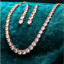 Rose Gold Plated Solitaire Strand White American Diamond Contemporary Necklace Jewellery Set