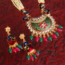 Gold Plated Stylish Peacock Multicolor Pearl Ethnic Long Necklace Set