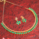 Gold Plated Teardrop Green American Diamond Ethnic Necklace Jewellery Set