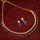 Gold Plated Pear Cut Blue American Diamond Ethnic Necklace Jewellery Set
