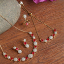 Gold Plated Curved Red American Diamond Ethnic Complete Jewellery Set