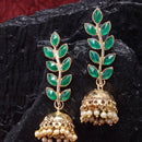 Gold Plated Leaf Shape Green CZ Studded Ethnic Jhumka Jhumki Earrings