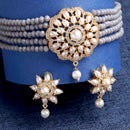 Gold Plated Rosette Motif Grey American Diamond Ethnic Traditional Choker Jewellery Set