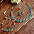 Gold Plated Marquise Multicolor American Diamond Ethnic Complete Jewellery Set