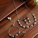 Gold Plated Round Black American Diamond Ethnic Complete Jewellery Set