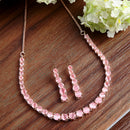 Rose Gold Plated Cabochon Pink American Diamond Ethnic Necklace Jewellery Set