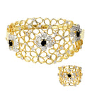 Gold Plated Black AD Stone Contemporary Bracelet With Ring