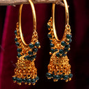 Gold Plated Dome Shape Blue Pearl Beaded Ethnic Jhumka Jhumki Earrings