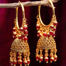 Gold Plated Dome Shape Red Pearl Beaded Ethnic Jhumka Jhumki Earrings