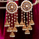 Gold Plated Circular Shape White Pearl Ethnic Chandbali Earrings